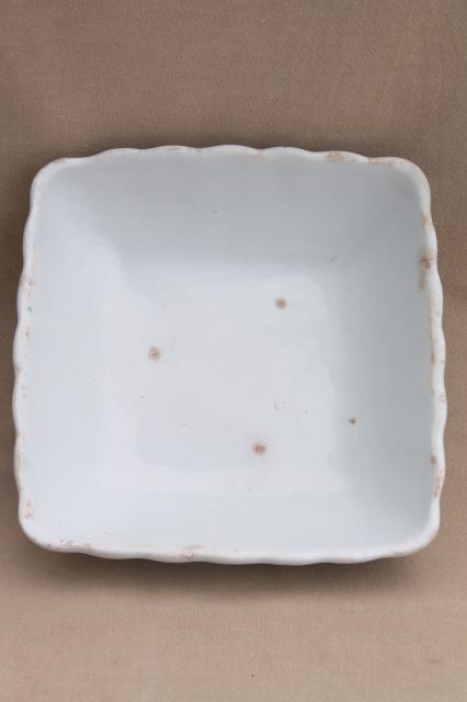 photo of old antique English ironstone china bowl, square fluted dish or baking pan #3