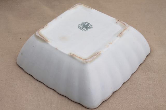 photo of old antique English ironstone china bowl, square fluted dish or baking pan #4