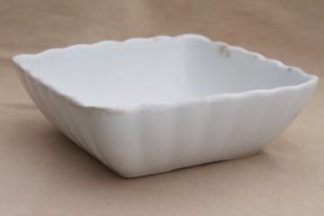 catalog photo of old antique English ironstone china bowl, square fluted dish or baking pan