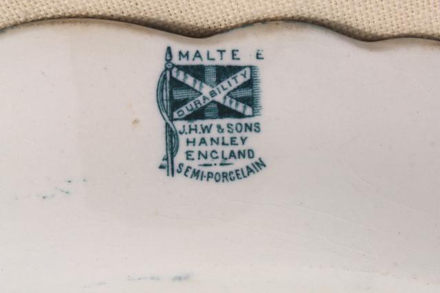 photo of old antique English transferware china, J H Weatherby Maltese blue circa 1900 #2