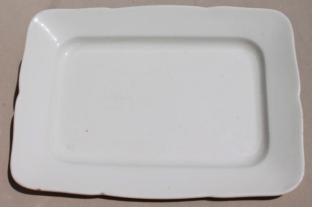 photo of old antique English white ironstone semi-porcelain rectangular platter or tray #1