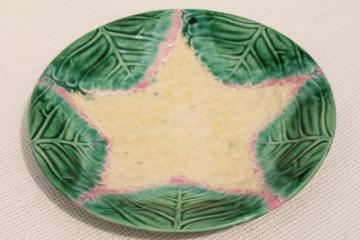 catalog photo of old antique Etrustcan majolica pottery plate w/ cauliflower vegetable Victorian vintage