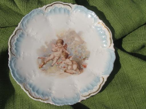 photo of old antique German china plate, Victorian winged angel cherub babies #1