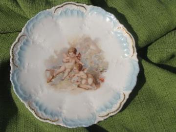 catalog photo of old antique German china plate, Victorian winged angel cherub babies