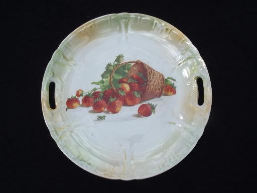 photo of old antique Germany china serving plate w/ handles, strawberry basket #1