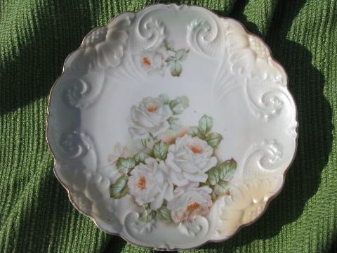 photo of old antique Germany floral china plate, hand-painted pearly roses #1