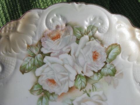 photo of old antique Germany floral china plate, hand-painted pearly roses #2