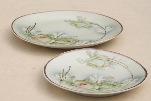 photo of old antique Germany porcelain dessert or tea set plates, shabby chic hand painted china #5