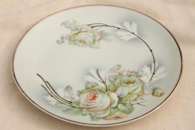 photo of old antique Germany porcelain dessert or tea set plates, shabby chic hand painted china #6