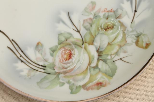 photo of old antique Germany porcelain dessert or tea set plates, shabby chic hand painted china #7