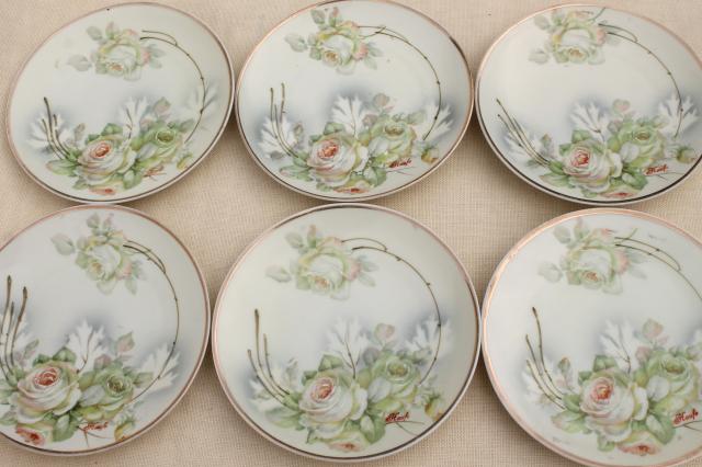 photo of old antique Germany porcelain dessert or tea set plates, shabby chic hand painted china #8