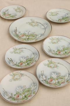 catalog photo of old antique Germany porcelain dessert or tea set plates, shabby chic hand painted china