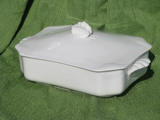 photo of old antique Haviland Limoges pure white china tureen, sea shell cover #1