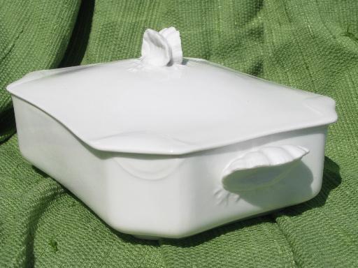 photo of old antique Haviland Limoges pure white china tureen, sea shell cover #5