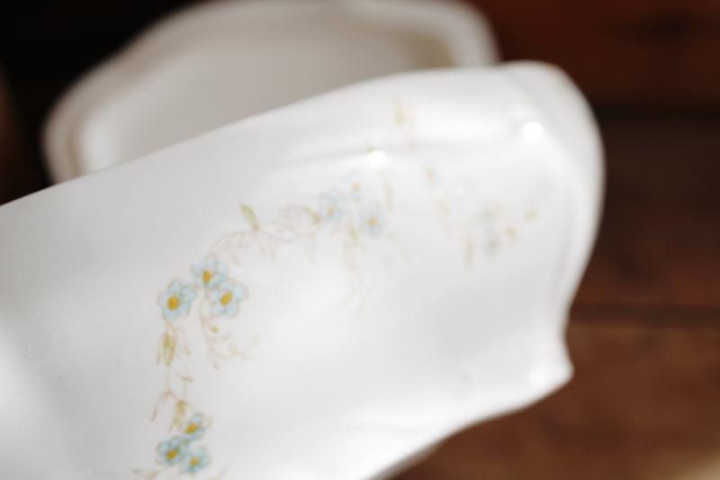 photo of old antique Johnson Bros china covered dish or tureen, semi-porcelain w/ blue floral #9
