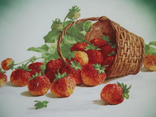 photo of old antique Petrus Regout Holland pottery plate, basket of strawberries #2