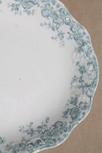 photo of old antique Stafforshire china platter tray, robins egg blue transferware #2