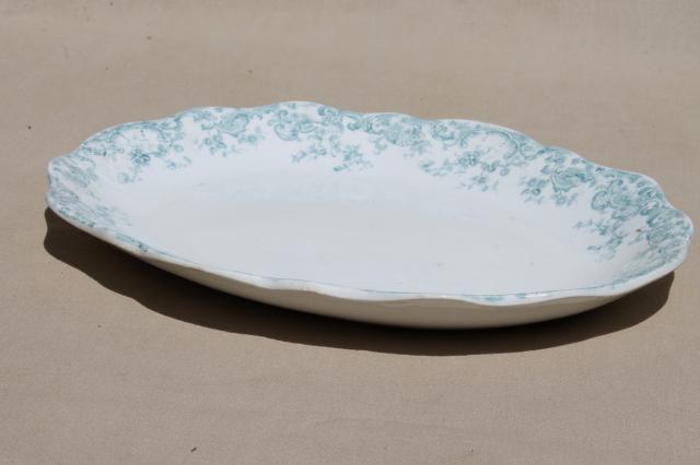 photo of old antique Stafforshire china platter tray, robins egg blue transferware #3