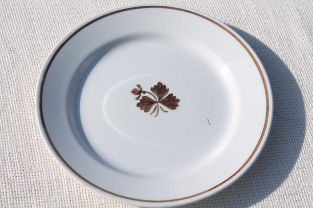 photo of old antique Tea Leaf white ironstone china plates w/ copper luster, Wedgwood & Meakin  #2