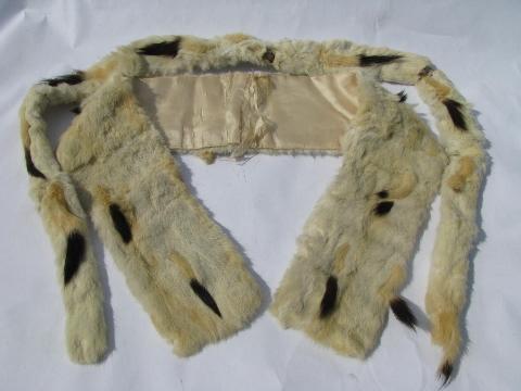 photo of old antique Victorian vintage ermine fur collar & tippet, black tails on white #1