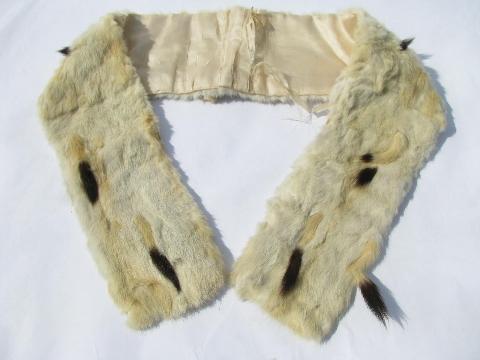 photo of old antique Victorian vintage ermine fur collar & tippet, black tails on white #2