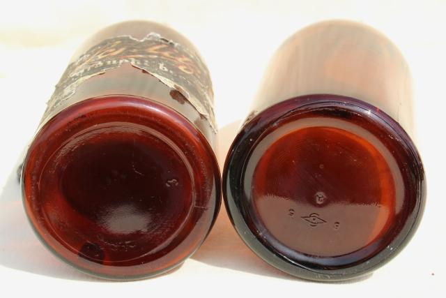 photo of old antique amber glass beer bottles, magnum size wine bottles w/ wire bail lids #10