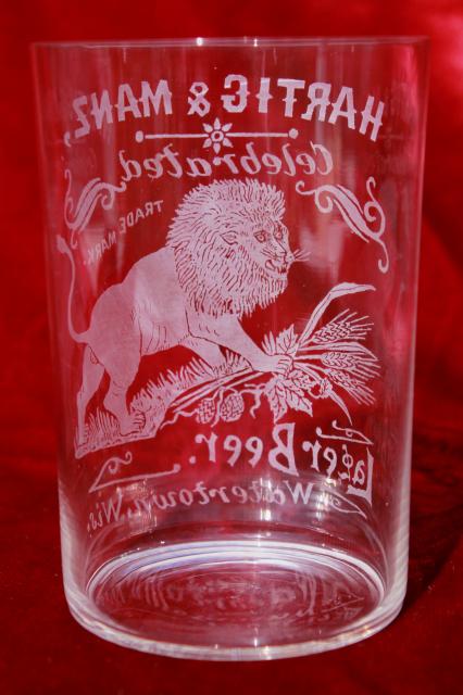 photo of old antique beer glass etched Hartig & Manz Watertown Wisconsin lager beer #2