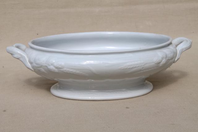 photo of old antique blackberry bramble white ironstone china tureen, oval serving dish w/ embossed fruit #8