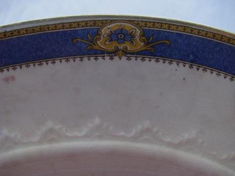 photo of old antique blue border china platters, early 1900s vintage #6