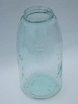 catalog photo of old antique blue glass two quart Mason fruit canning jar, 1858 patent