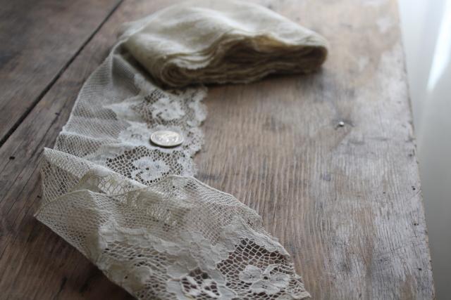 photo of old antique bobbin lace w/ Irish shamrock clover, wide lacy edging sewing trim  #2