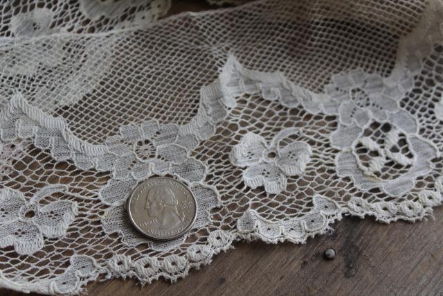 photo of old antique bobbin lace w/ Irish shamrock clover, wide lacy edging sewing trim  #4