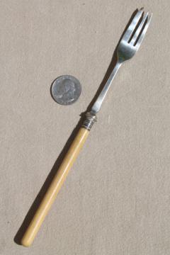 catalog photo of old antique bone handled fork, special purpose serving fork w/ long handle