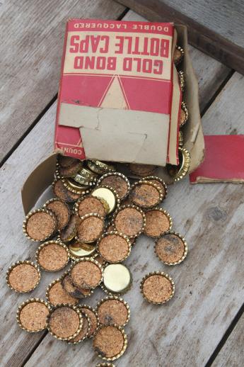 photo of old antique bottle capper & lot of vintage bottle caps, primitive bottling set-up #2