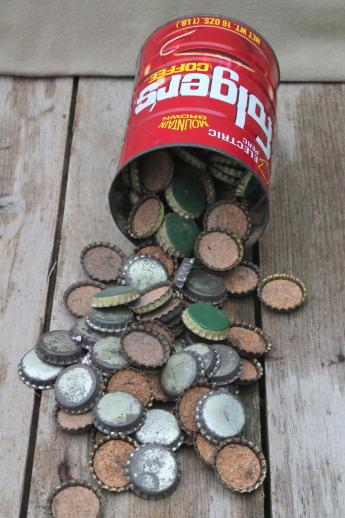 photo of old antique bottle capper & lot of vintage bottle caps, primitive bottling set-up #3