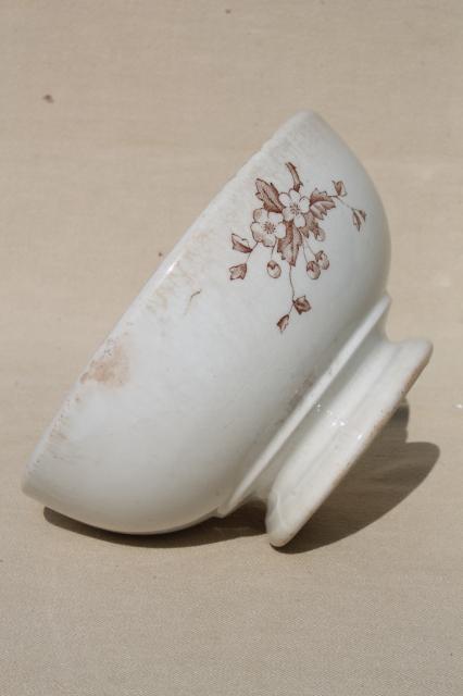 photo of old antique brown transferware English ironstone semi-porcelain china footed bowl #4