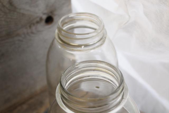 photo of old antique canning jars, pre Ball Drey Perfect Mason big 2 qt clear glass canisters #3