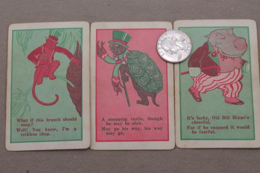 photo of old antique card game, complete deck Snap playing cards w/ funny nursery rhymes #4