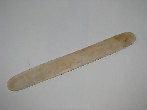 photo of old antique carved bone lacemaking or millinery ribbon trimming tool, vintage sewing #1