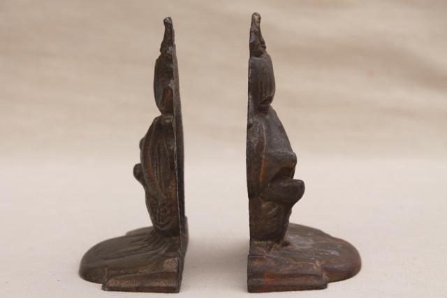 photo of old antique cast iron bookends, vintage sailing ship book ends #3