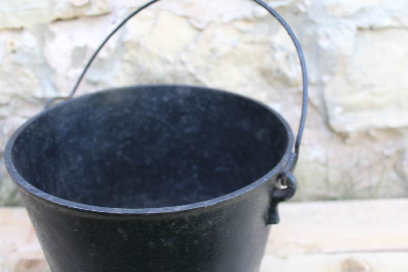 photo of old antique cast iron kettle, three legged cooking pot witchs cauldron w/ handle #2
