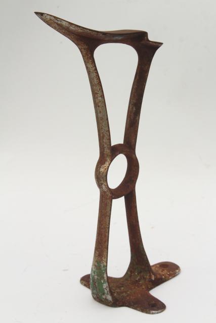 photo of old antique cast iron shoe last w/ slipper foot, tall hat stand style display piece #1