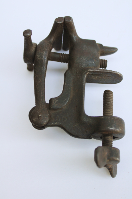photo of old antique cast iron vise, bench clamp tiny vise w/ anvil for jewelers metalworking or miniatures #7