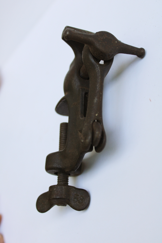 photo of old antique cast iron vise, bench clamp tiny vise w/ anvil for jewelers metalworking or miniatures #8