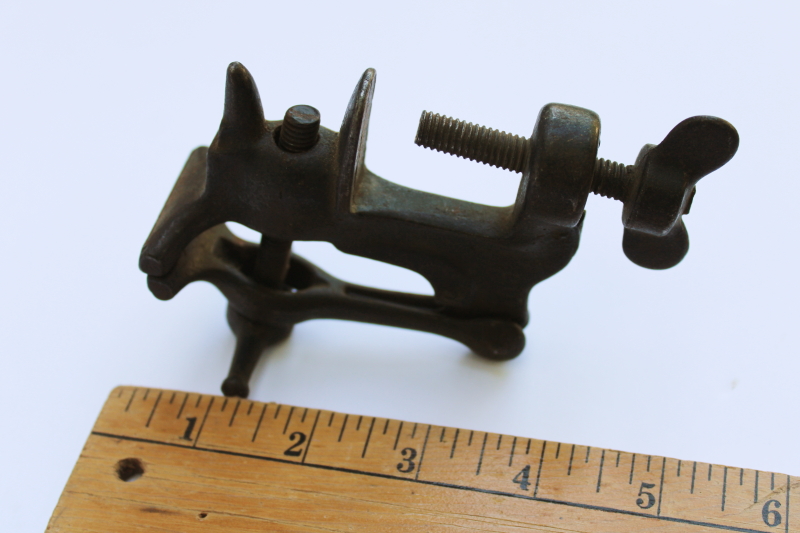 photo of old antique cast iron vise, bench clamp tiny vise w/ anvil for jewelers metalworking or miniatures #9