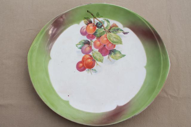 photo of old antique cherry bunch china plate, large serving tray w/ pink cherries #1