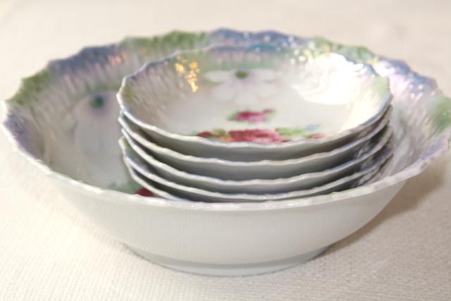 photo of old antique china dessert dishes w/ roses, iridescent luster color - Bavaria porcelain bowls #3