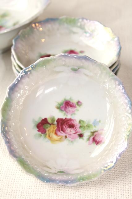 photo of old antique china dessert dishes w/ roses, iridescent luster color - Bavaria porcelain bowls #9