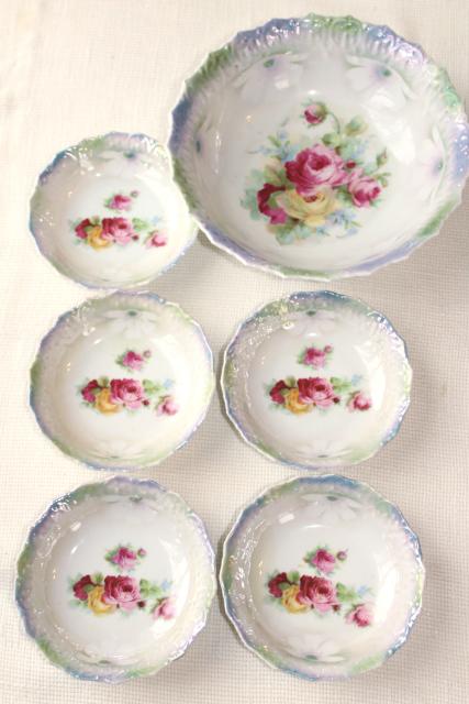 photo of old antique china dessert dishes w/ roses, iridescent luster color - Bavaria porcelain bowls #10