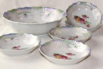 catalog photo of old antique china dessert dishes w/ roses, iridescent luster color - Bavaria porcelain bowls